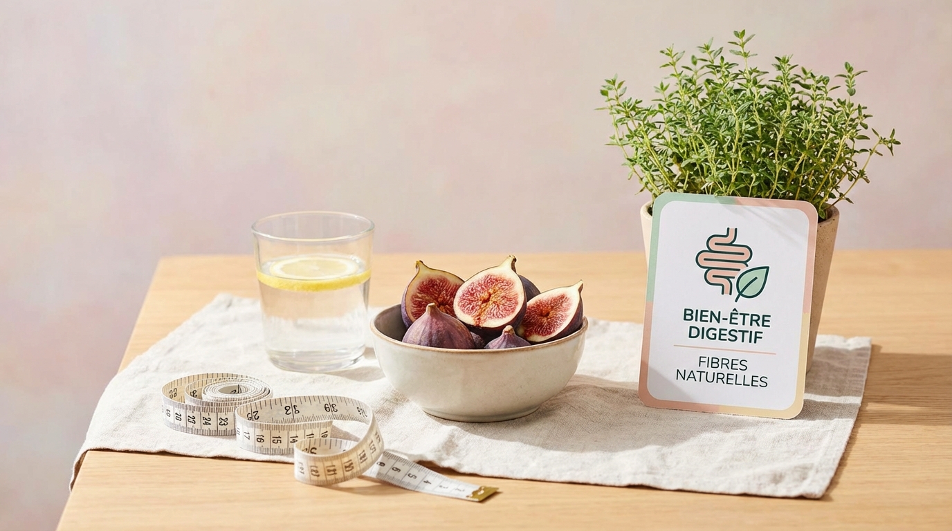 Figues fraîches et verre d'eau symbolisant la digestion et la santé
