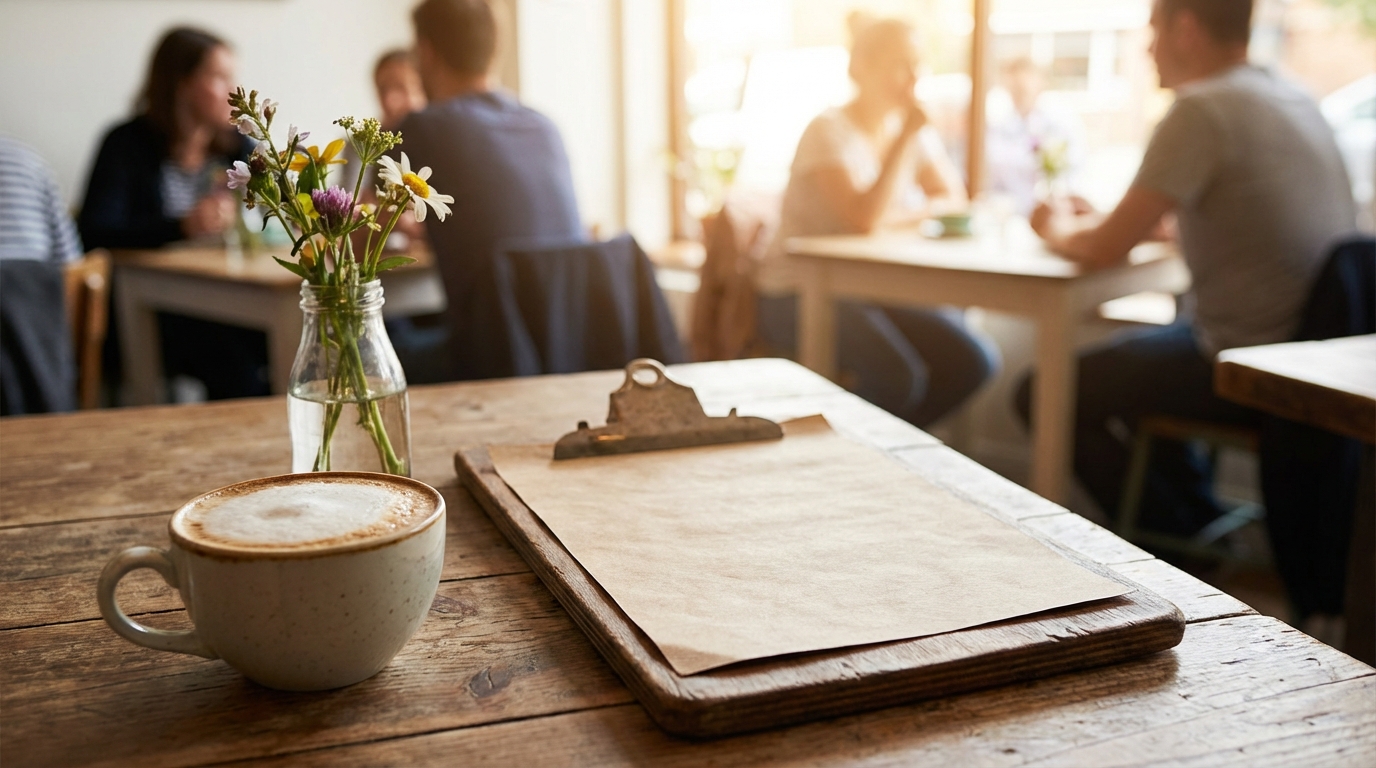 Ambiance cosy d'un café lillois avec menu et café chaud