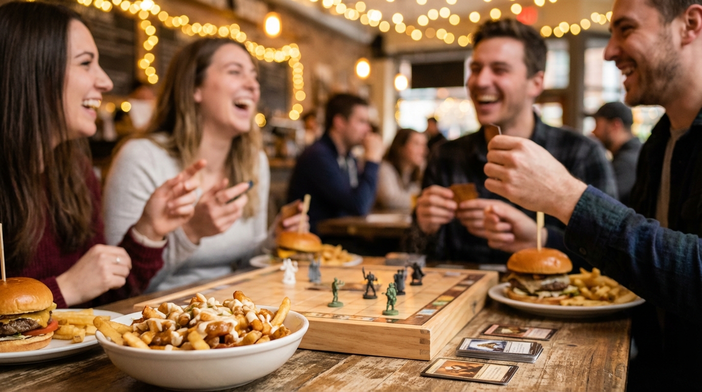 Amis jouant à des jeux de société en mangeant un brunch