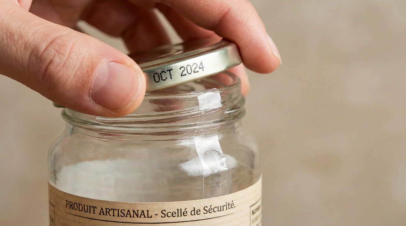 Vérification de l'opercule de sécurité sur un pot de pâte à tartiner authentique