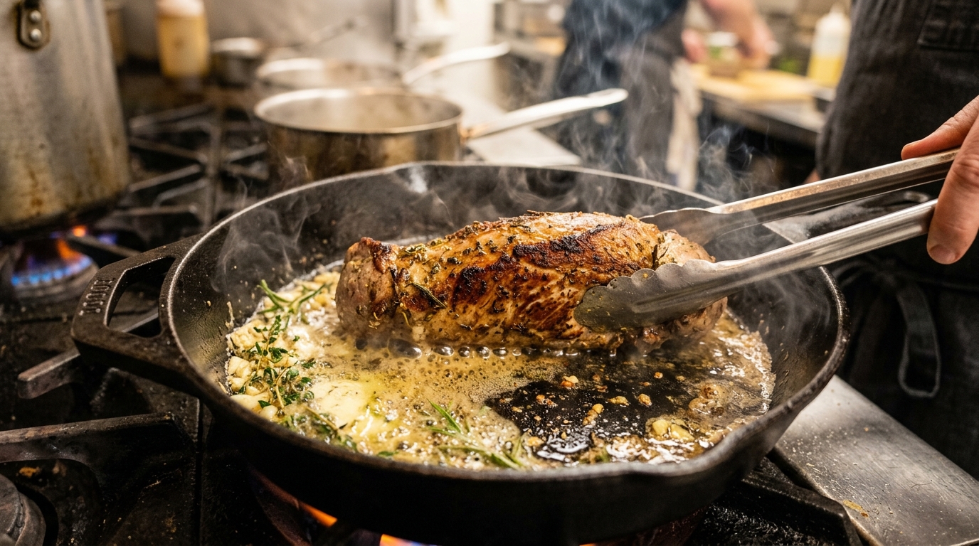 Saisie du filet mignon à la poêle avec réaction de Maillard