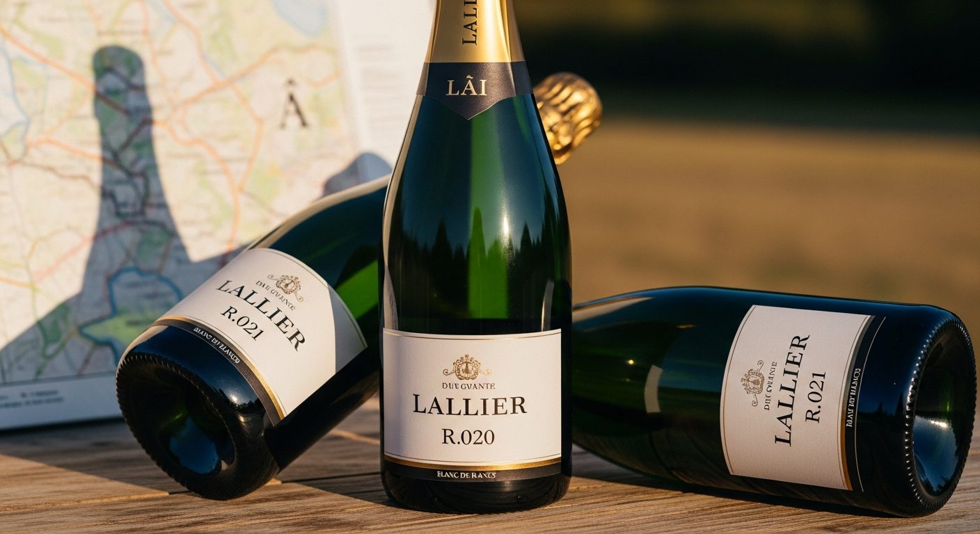 Trois bouteilles Champagne Lallier R021 R020 et Blanc de Blancs