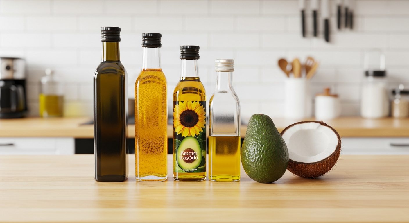 Bouteilles d'huiles végétales alternatives à l'huile de coco