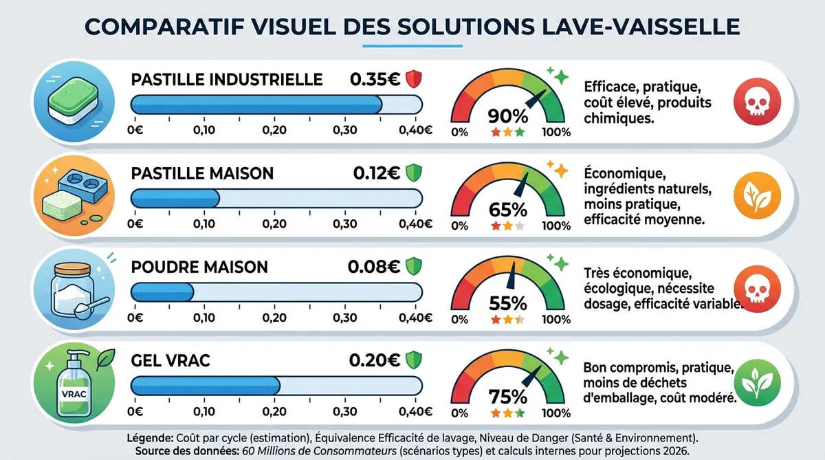 Comparatif coût et efficacité alternatives pastille lave-vaisselle