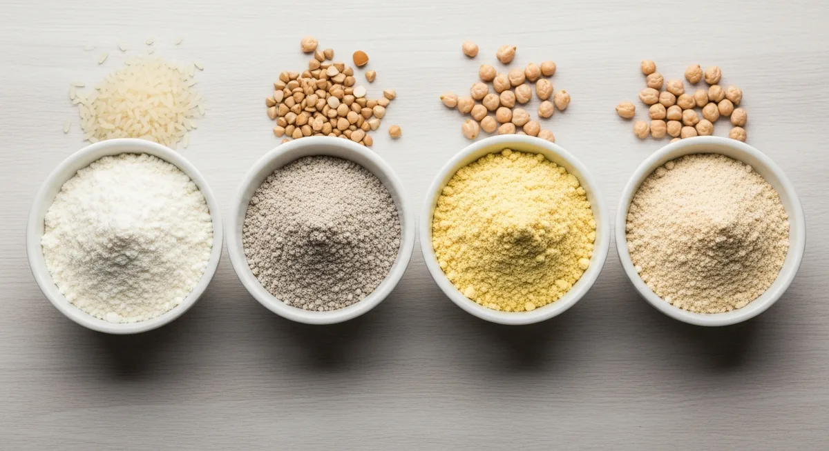 Comparatif farines sans gluten riz sarrasin pois chiche mélange