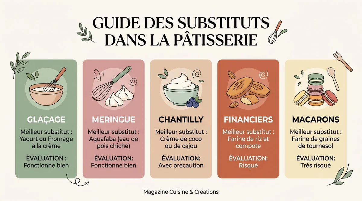 Tableau infographie substituts sucre glace par type de recette pâtisserie