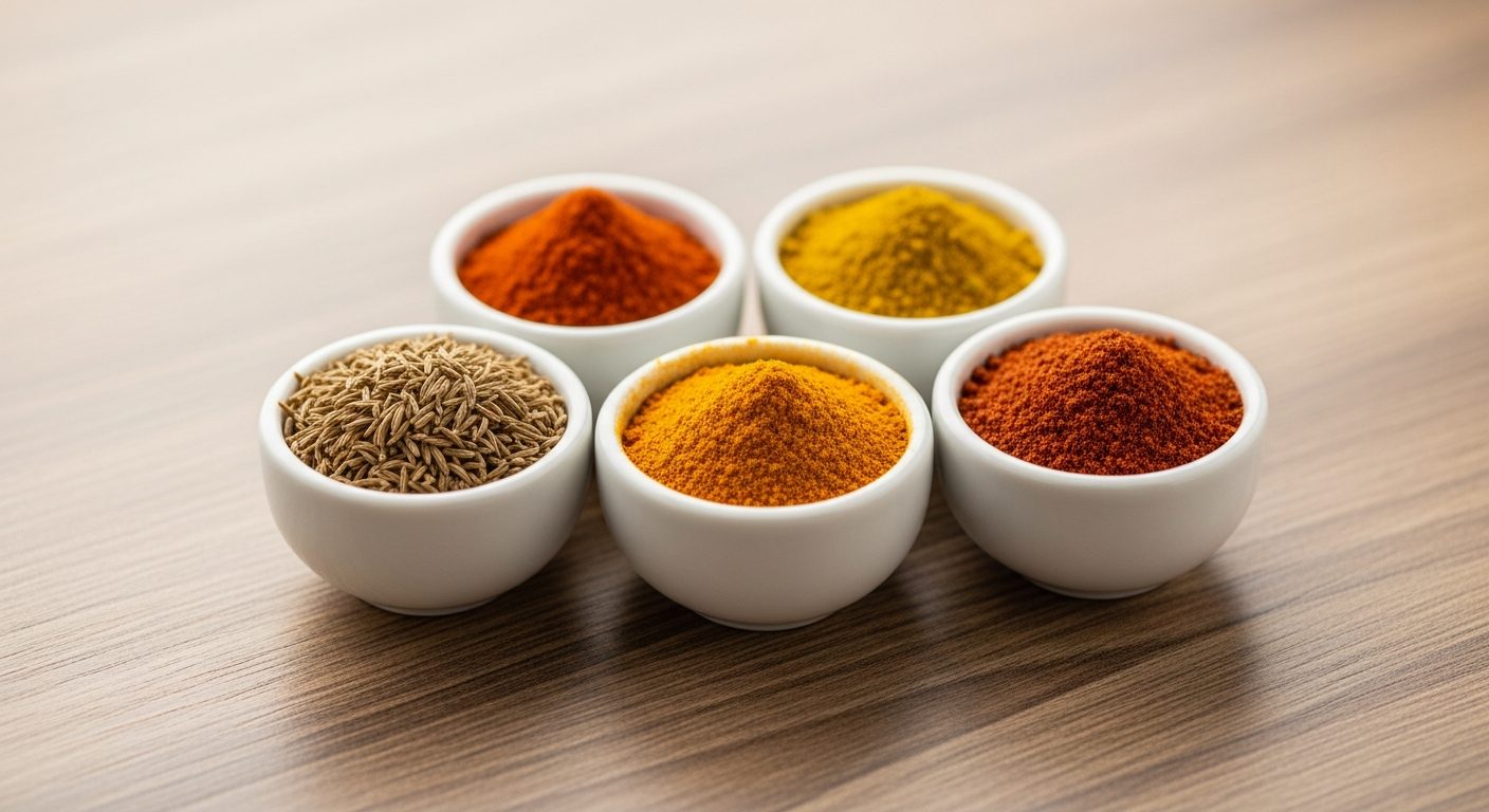 Petits bols épices cumin chili curry espelette alternatives créatives paprika