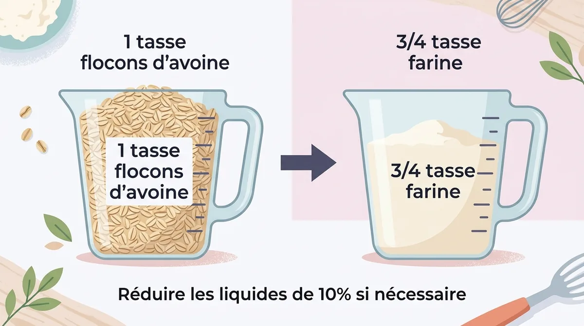 Schéma ratio substitution 3 tasses flocons avoine equivalent 3 quart tasse farine