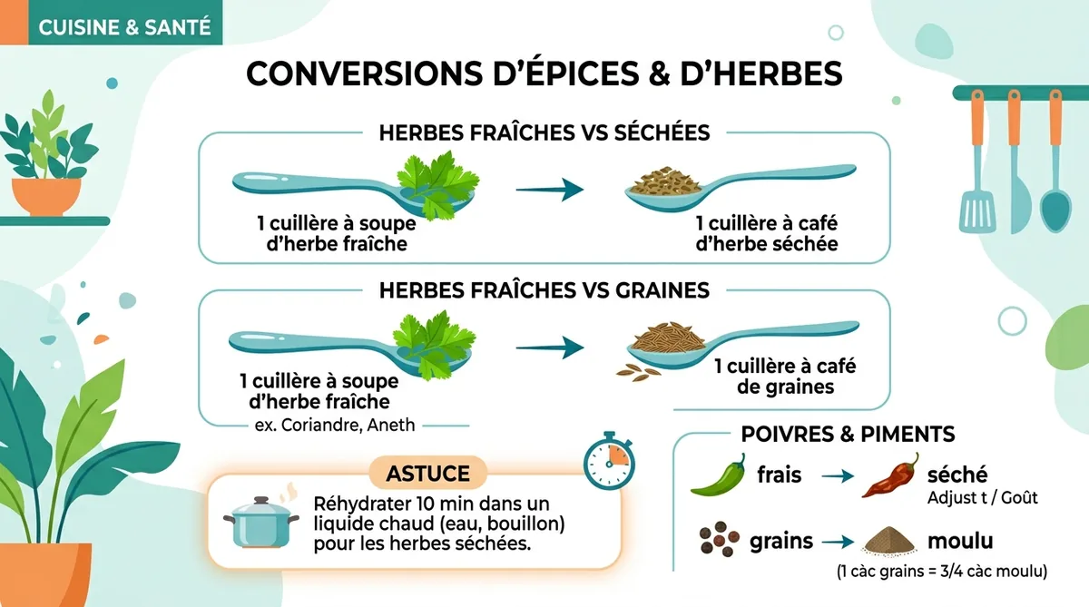 Tableau ratios conversion estragon frais séché graines