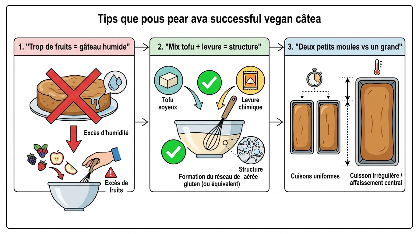 Schéma technique remplacer trois œufs gâteau structure tofu moules