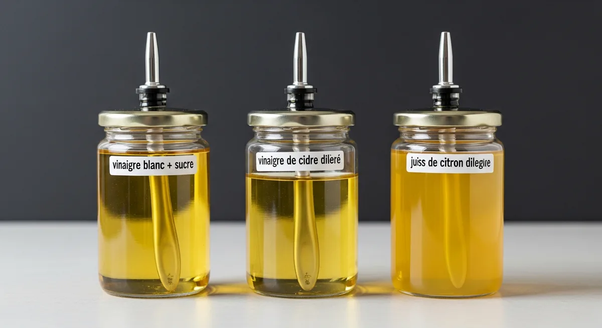 Trois substituts de vinaigre de riz préparés en bols