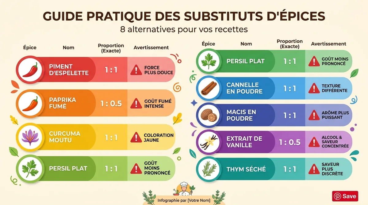 Tableau infographie proportions remplacer cumin épices
