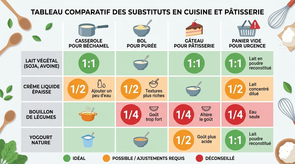 Tableau visuel des substitutions de muscade selon les plats avec ratios