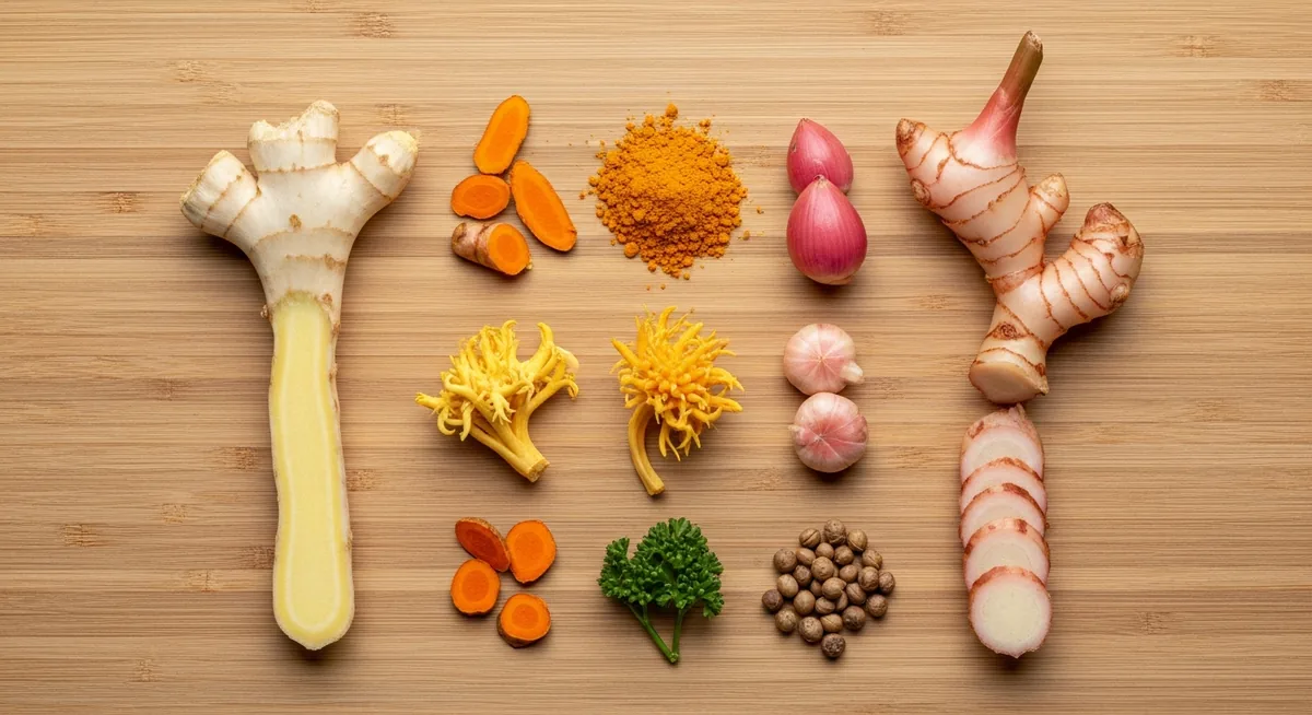 Comparaison gingembre frais galanga curcuma cannelle substituts