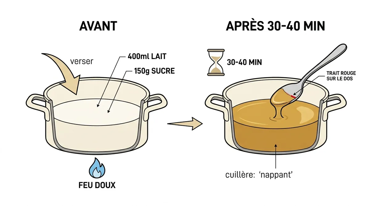 Schéma recette lait concentré maison réduction 30 minutes étapes