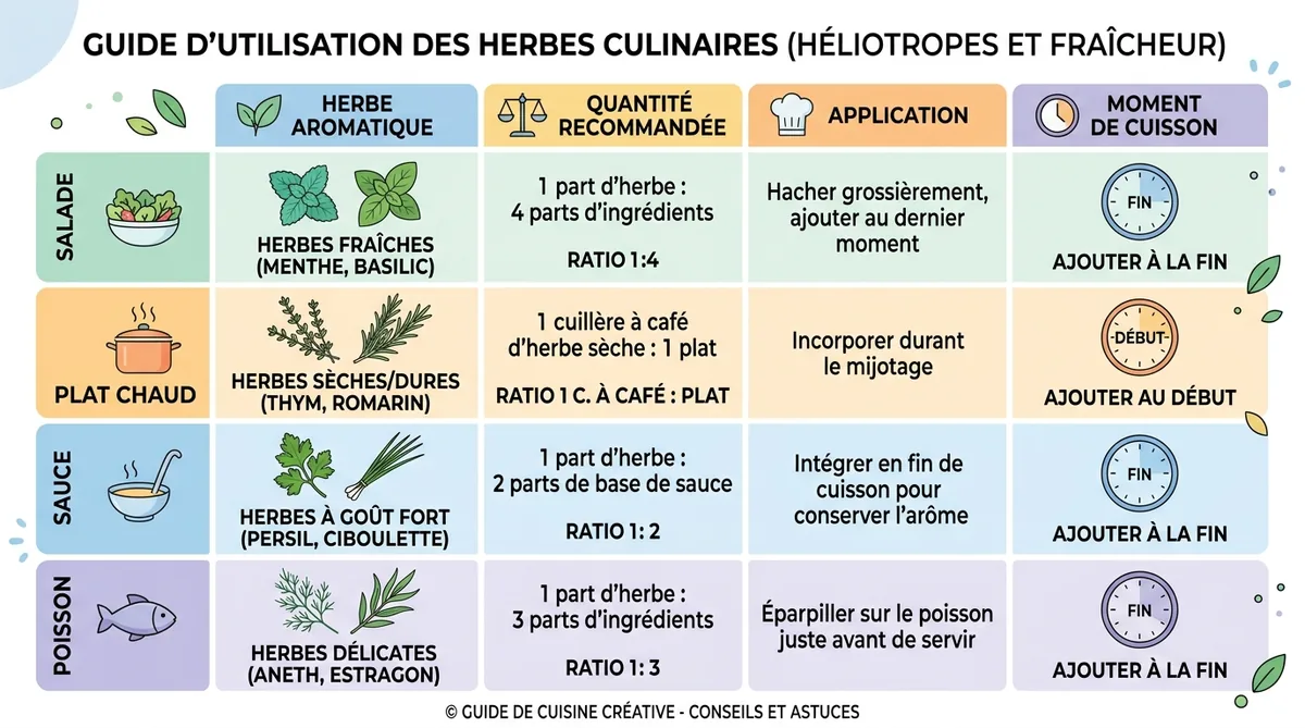 Tableau infographique des dosages pour remplacer le persil selon les types de plats