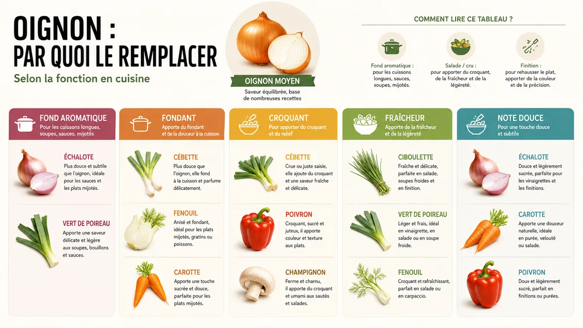 Alternatives à l'oignon classées par usage culinaire