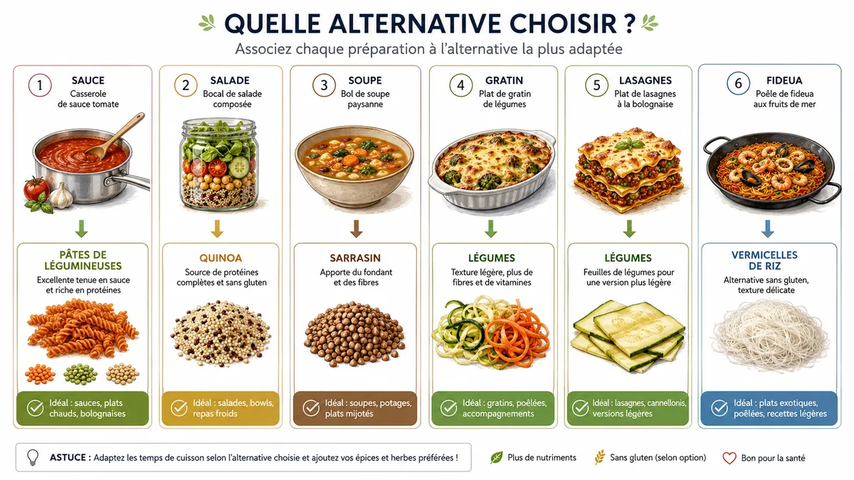 Alternatives aux pâtes selon chaque recette