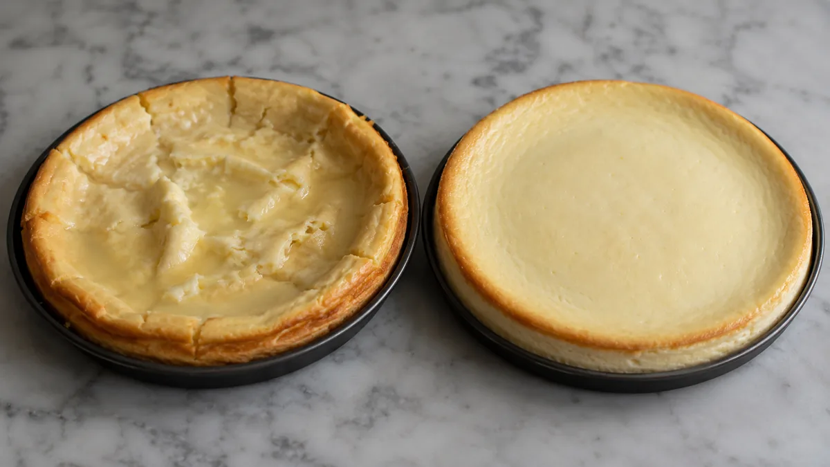 Comparaison cheesecake raté et cheesecake réussi selon le substitut au fromage blanc utilisé