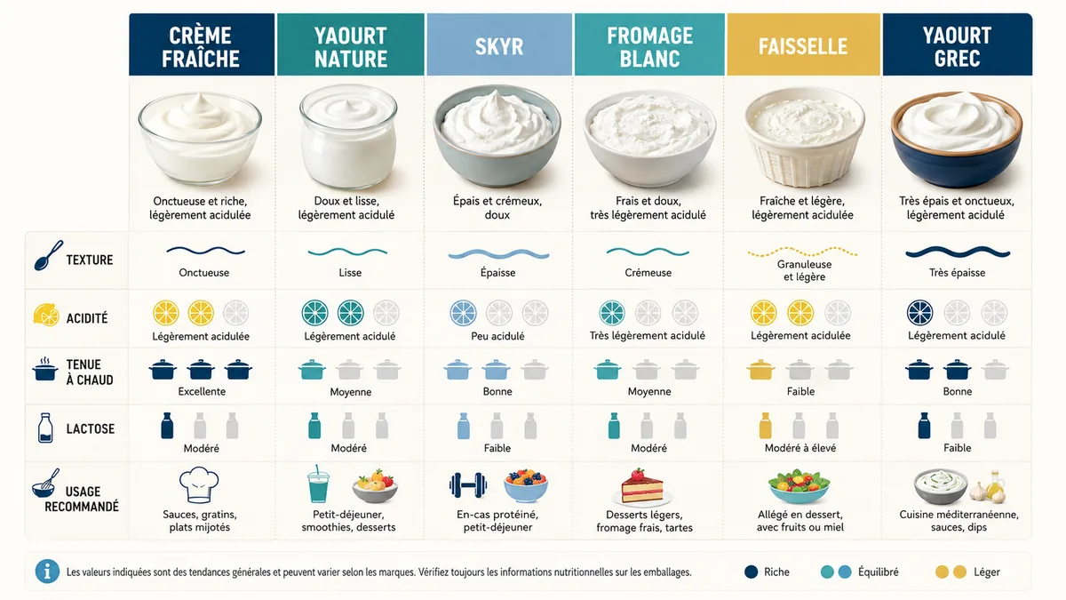 Comparatif visuel des alternatives lactées à la crème fraîche
