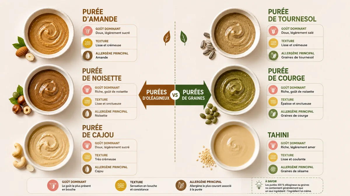 Comparatif visuel des purées remplaçant le beurre de cacahuète