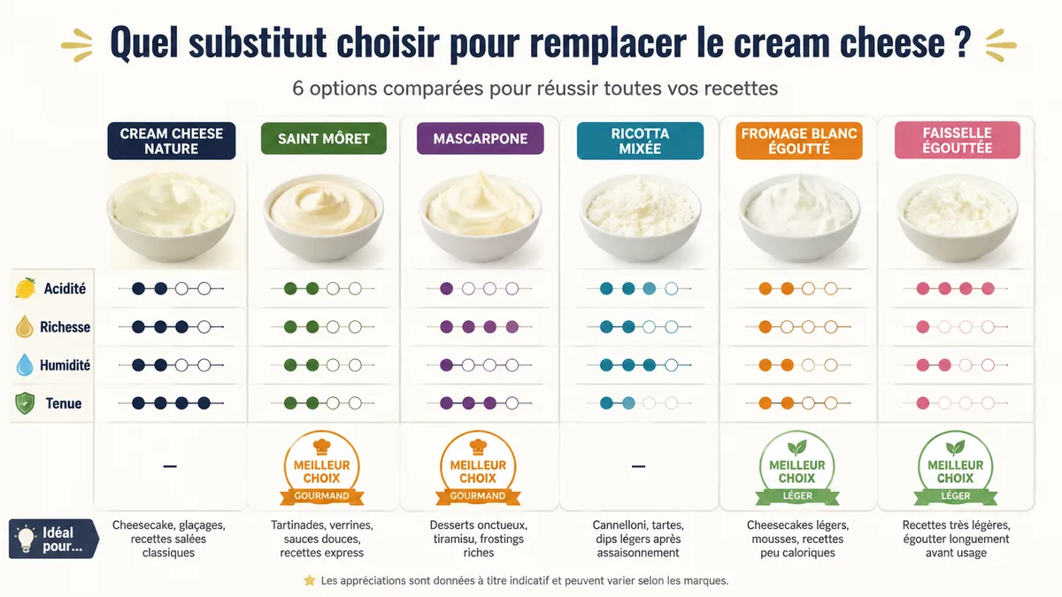 Comparatif visuel des fromages pour remplacer le Philadelphia