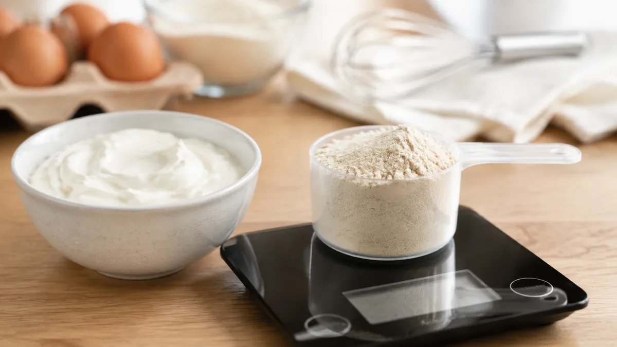 Conversion whey skyr dosage équivalence cuisine pâtisserie protéine