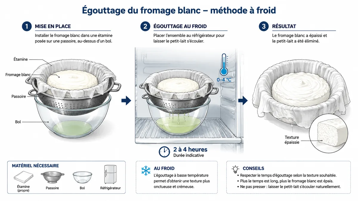 Étapes pour égoutter du fromage blanc maison