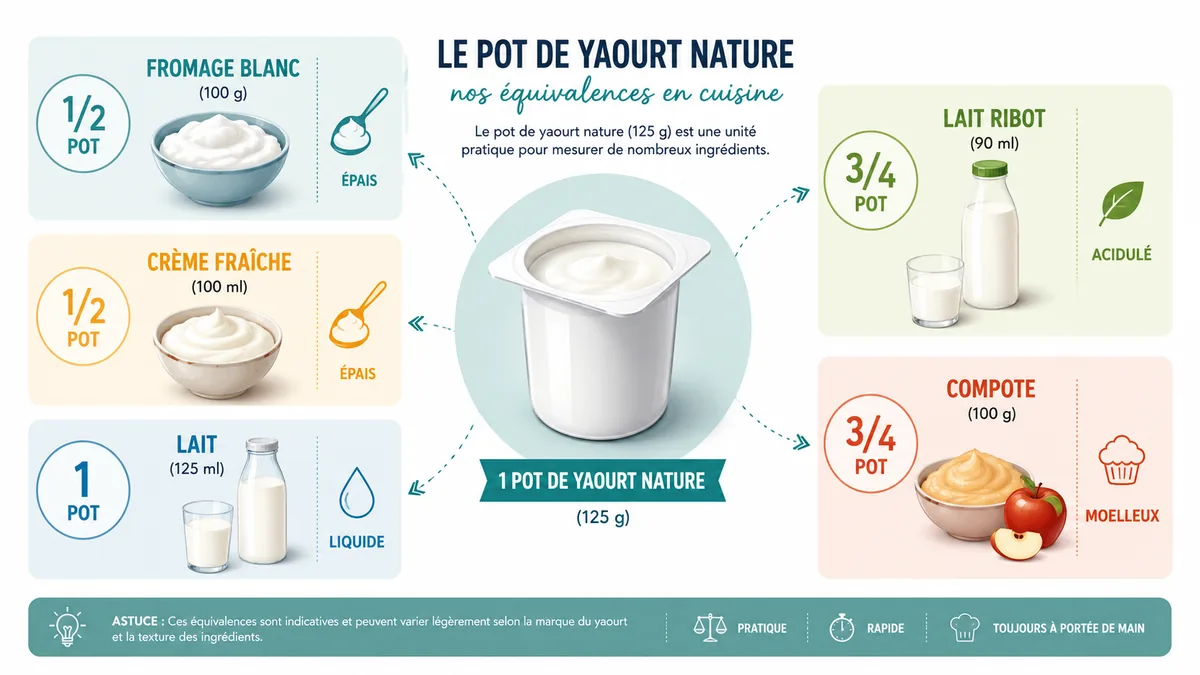 Équivalences visuelles pour remplacer un pot de yaourt nature