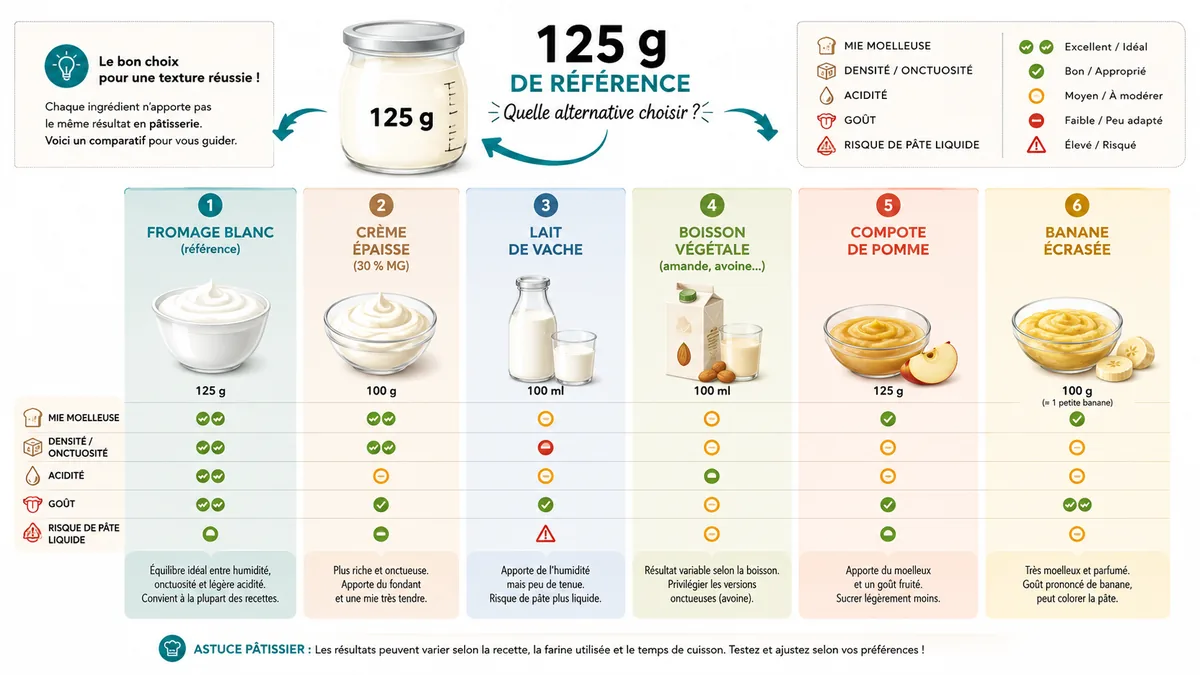 Équivalences pour remplacer 125 g de yaourt dans un gâteau