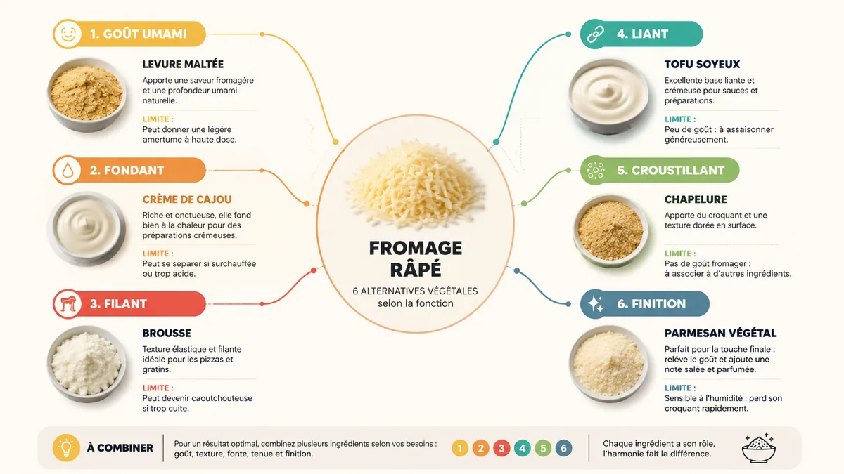 Matrice des substituts au fromage râpé par fonction culinaire