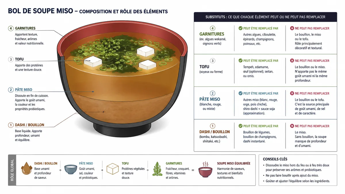 Schéma des composants d'une soupe miso