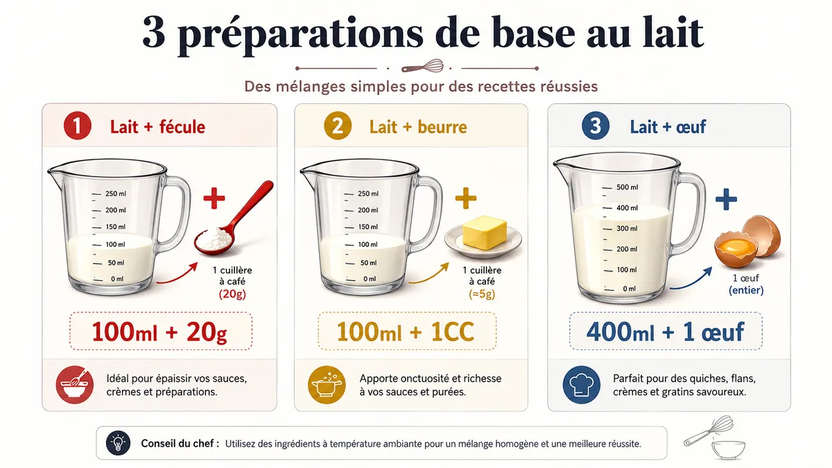 Schéma ratios substitution crème fraîche par lait et liaisons