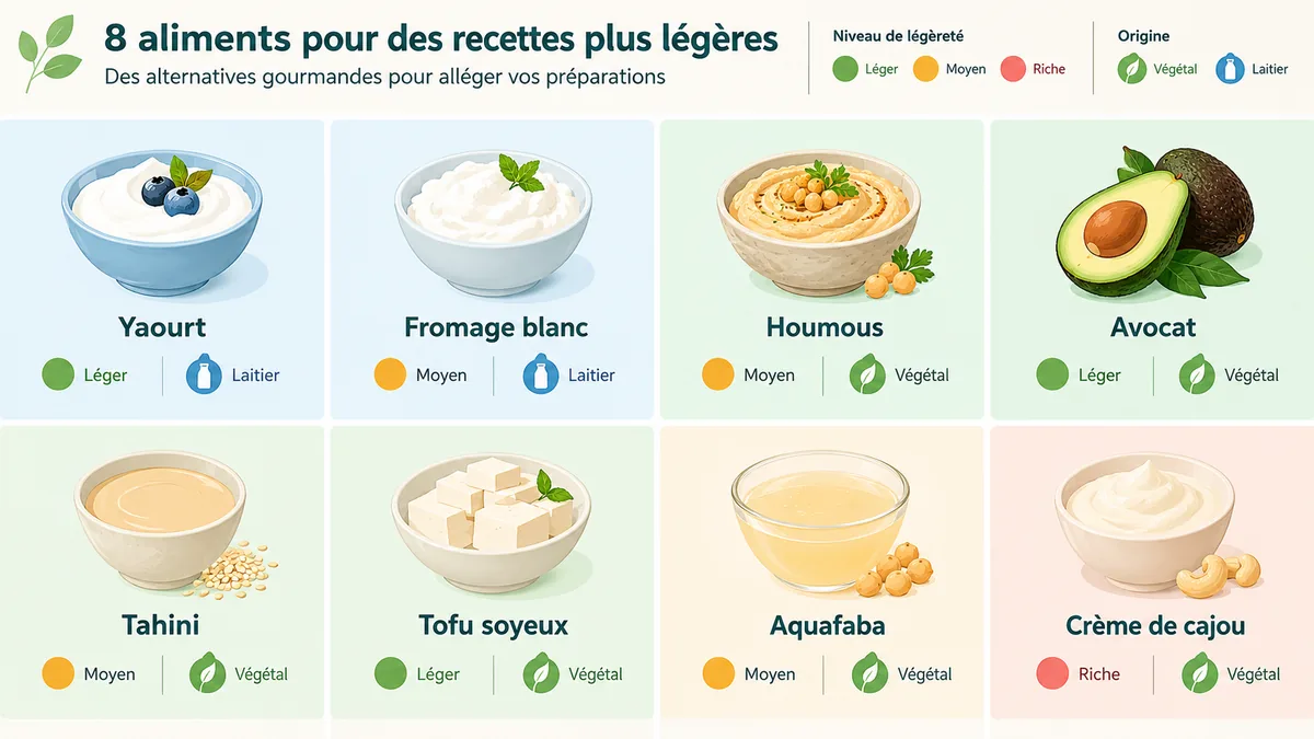 Comparatif visuel des alternatives à la mayonnaise avec niveau de légèreté