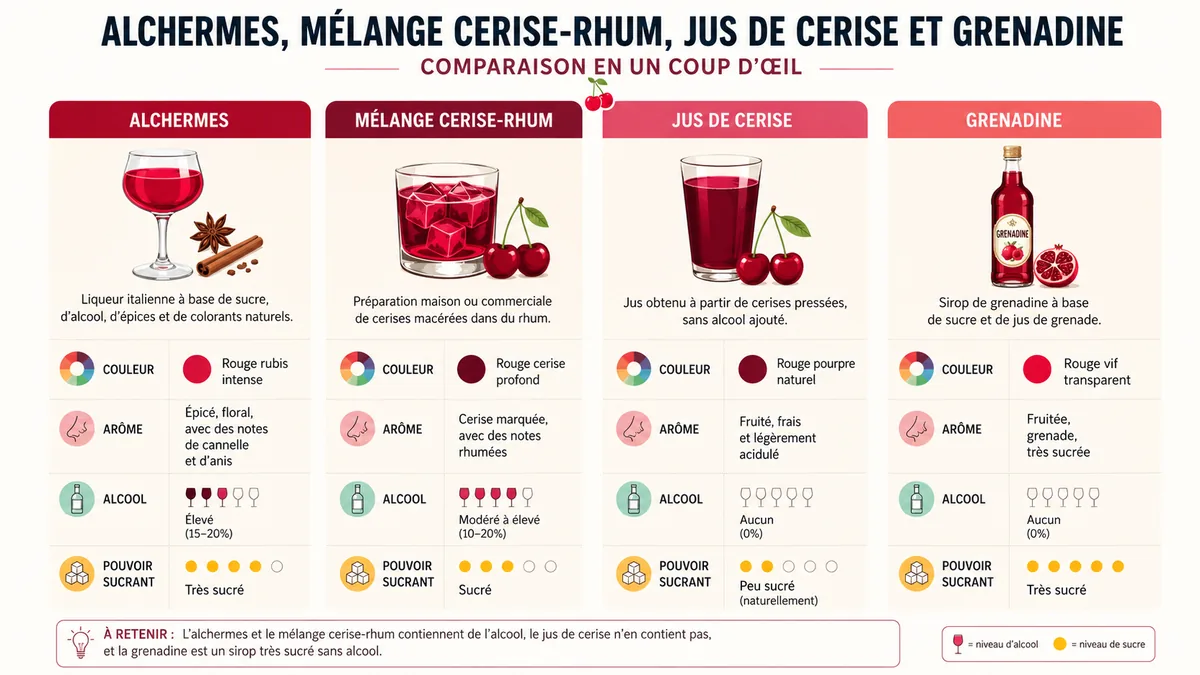 Comparatif visuel des substituts de l’alchermes