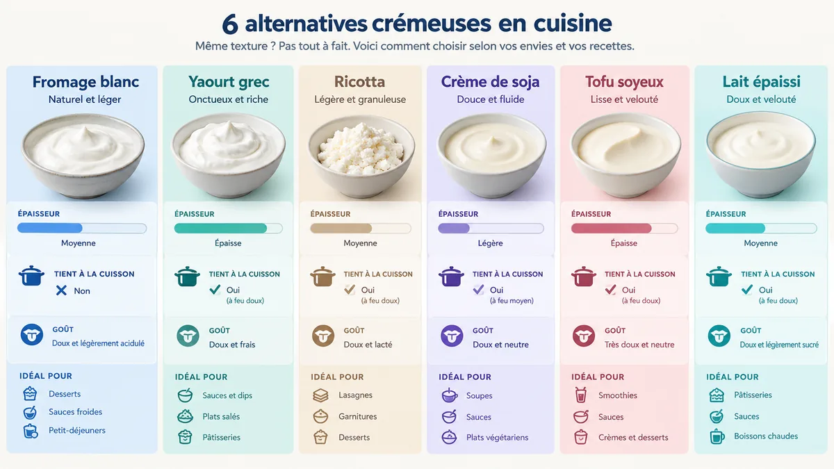 Comparatif visuel des substituts à la crème fraîche épaisse