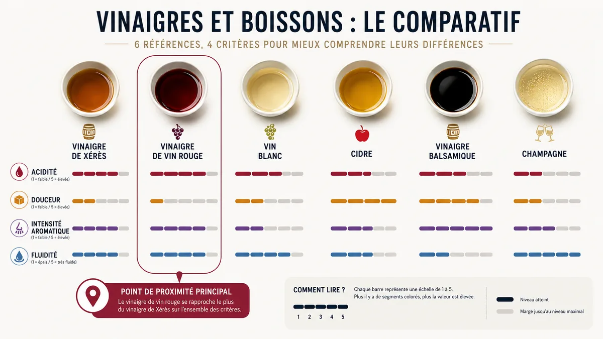 Comparatif visuel des vinaigres et de leurs profils aromatiques
