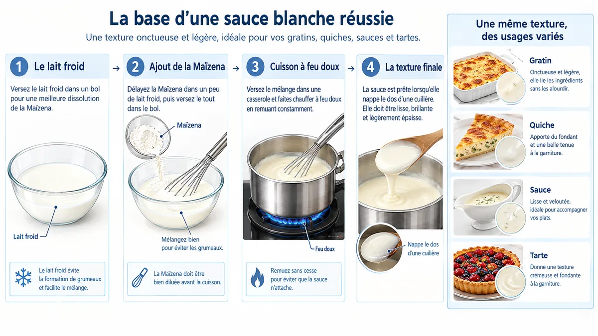 Étapes pour épaissir du lait avec de la Maïzena