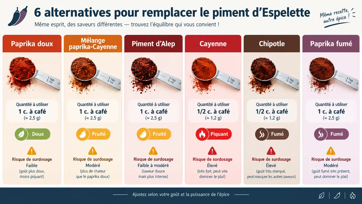 Comparatif visuel des substituts du piment d’Espelette