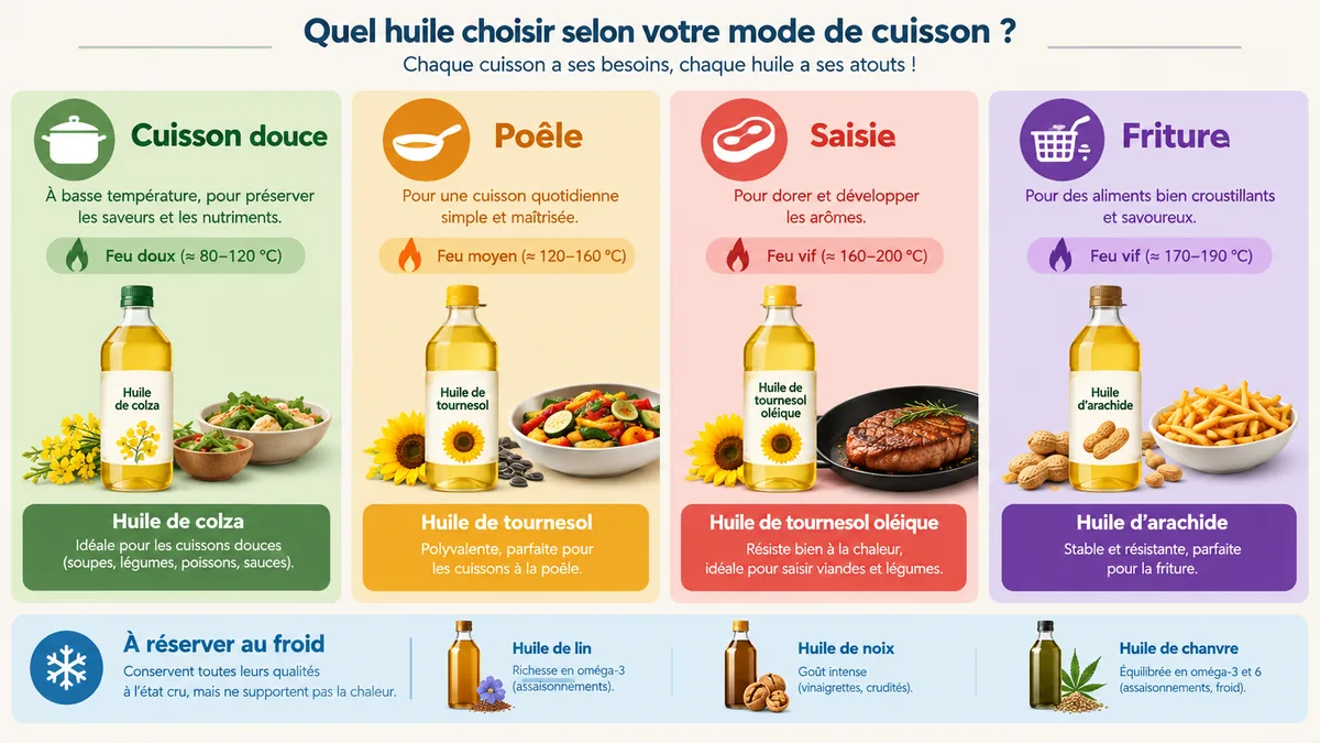 Huiles recommandées selon les types de cuisson