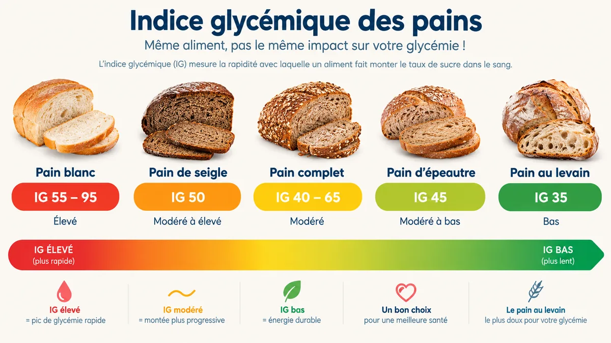 Échelle comparative de l'index glycémique de différents pains