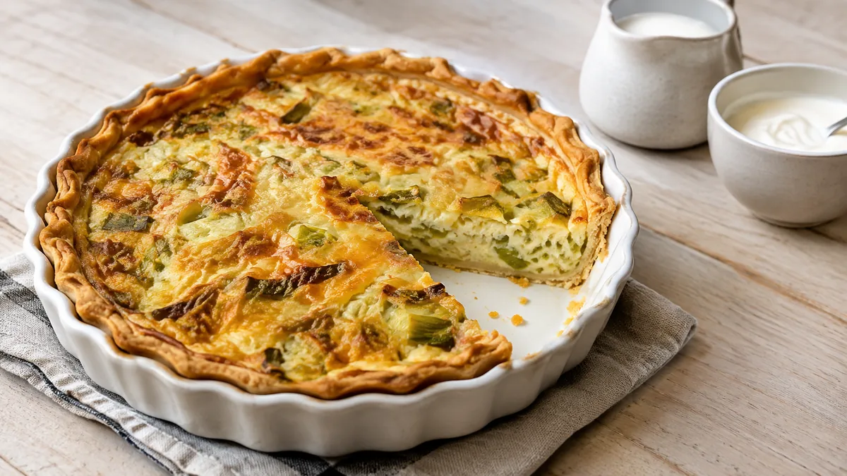 Quiche dorée sans crème fraîche aux poireaux