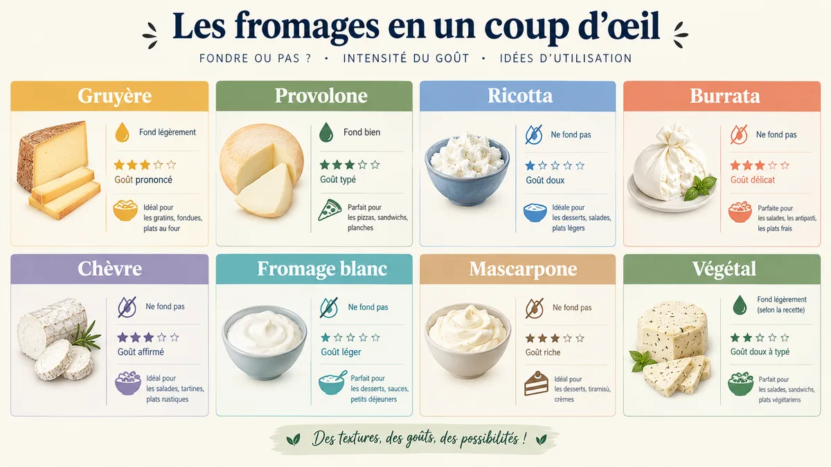 Tableau comparatif des fromages pour remplacer la mozzarella