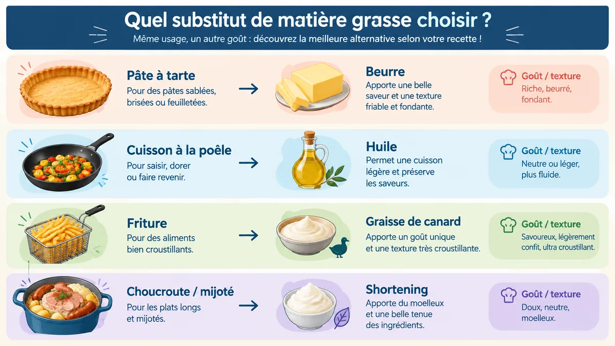 Tableau des substituts du saindoux selon le type de recette