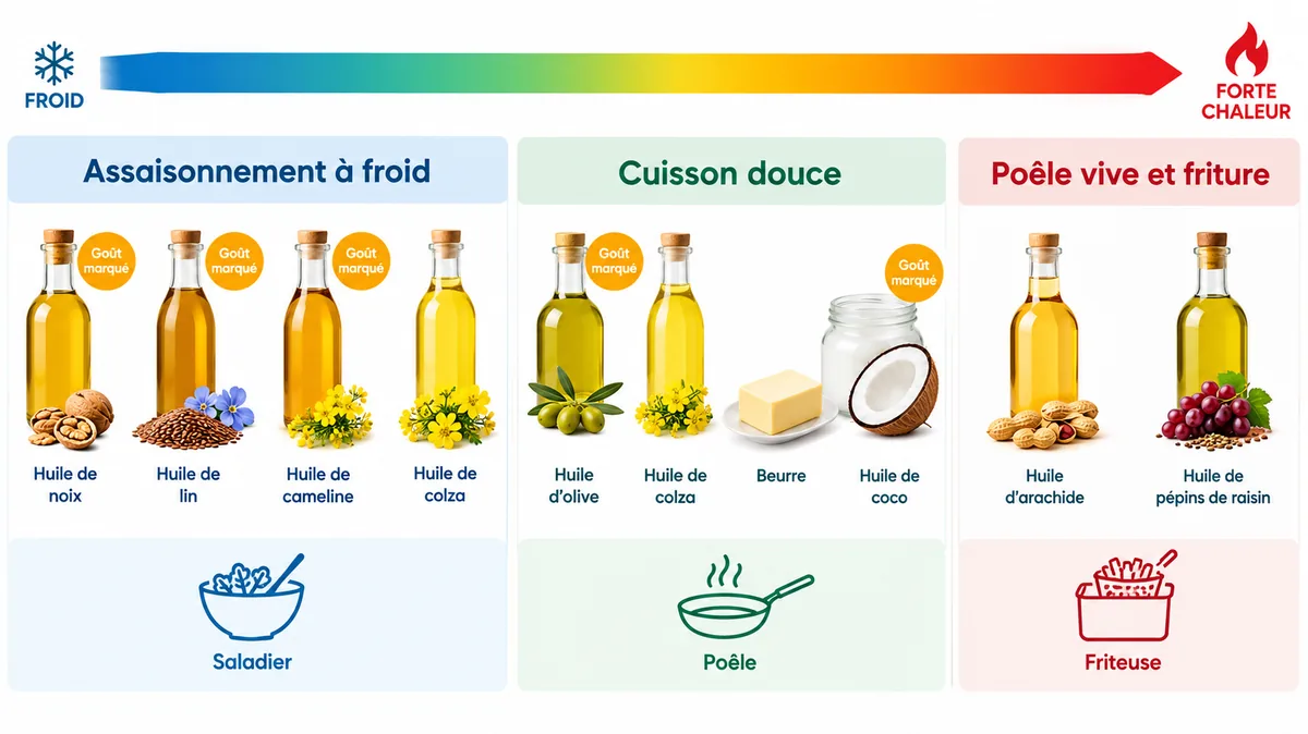 Classement des huiles et graisses selon la résistance à la chaleur, de l'assaisonnement à froid à la friture